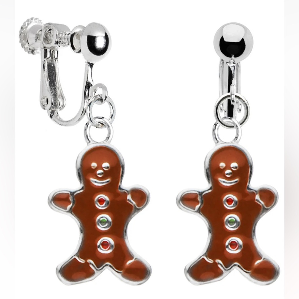 Stainless Steel Gingerbread Man Clip-On Earrings